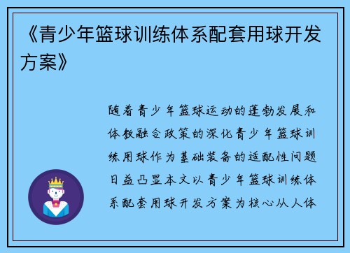 《青少年篮球训练体系配套用球开发方案》