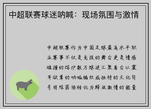 中超联赛球迷呐喊：现场氛围与激情