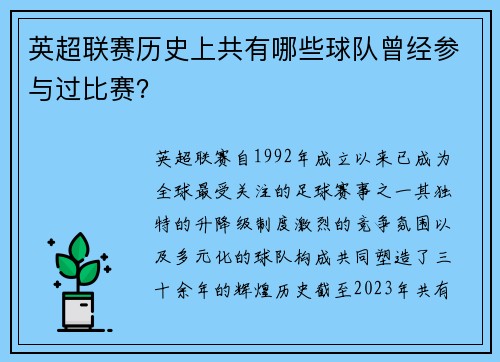 英超联赛历史上共有哪些球队曾经参与过比赛？